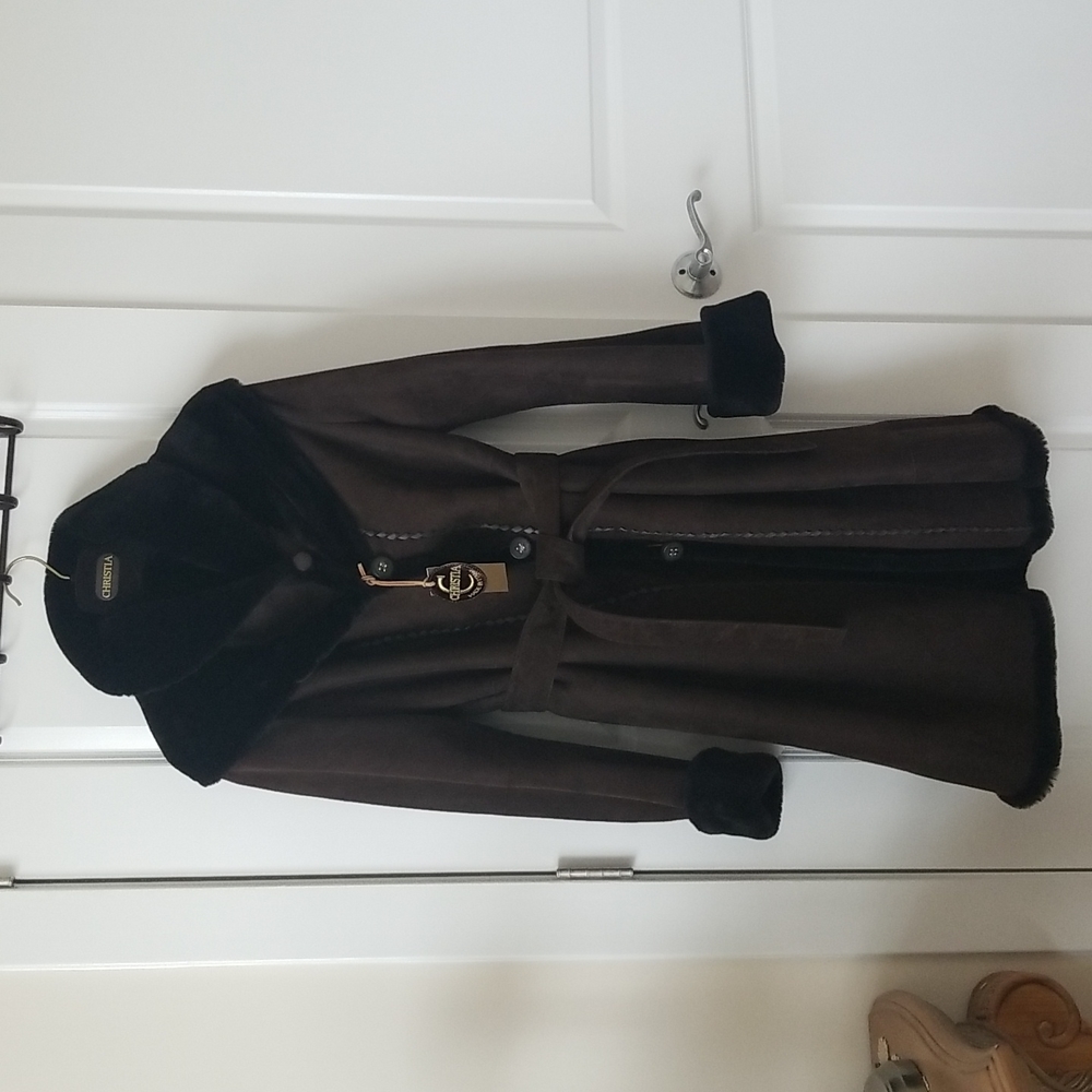 39" CHRISTIA Brown Shearling Shortcoat with Doublr Collar and Detachable Belt